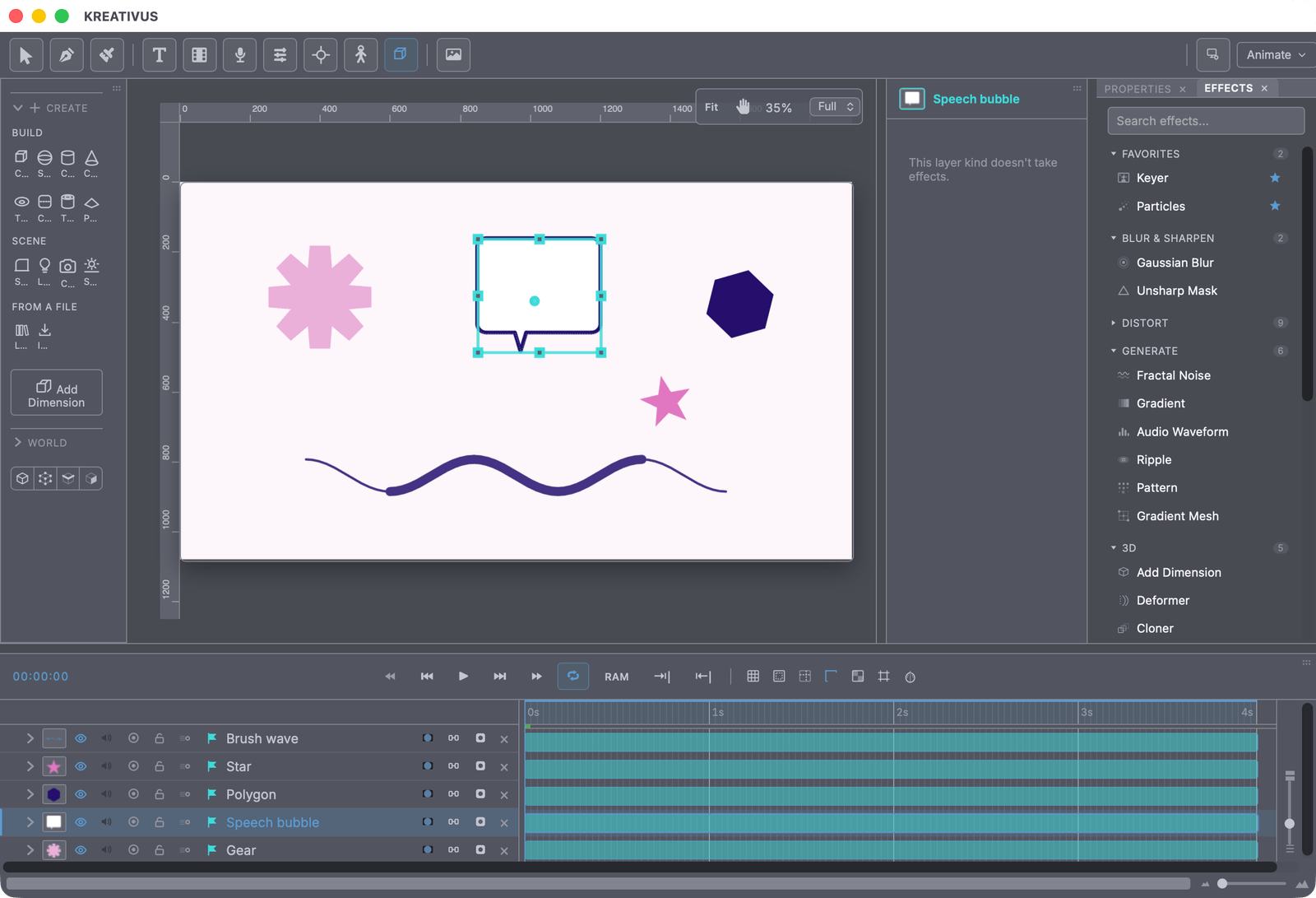 A staged Kreativus scene with drawn shapes, a star and text