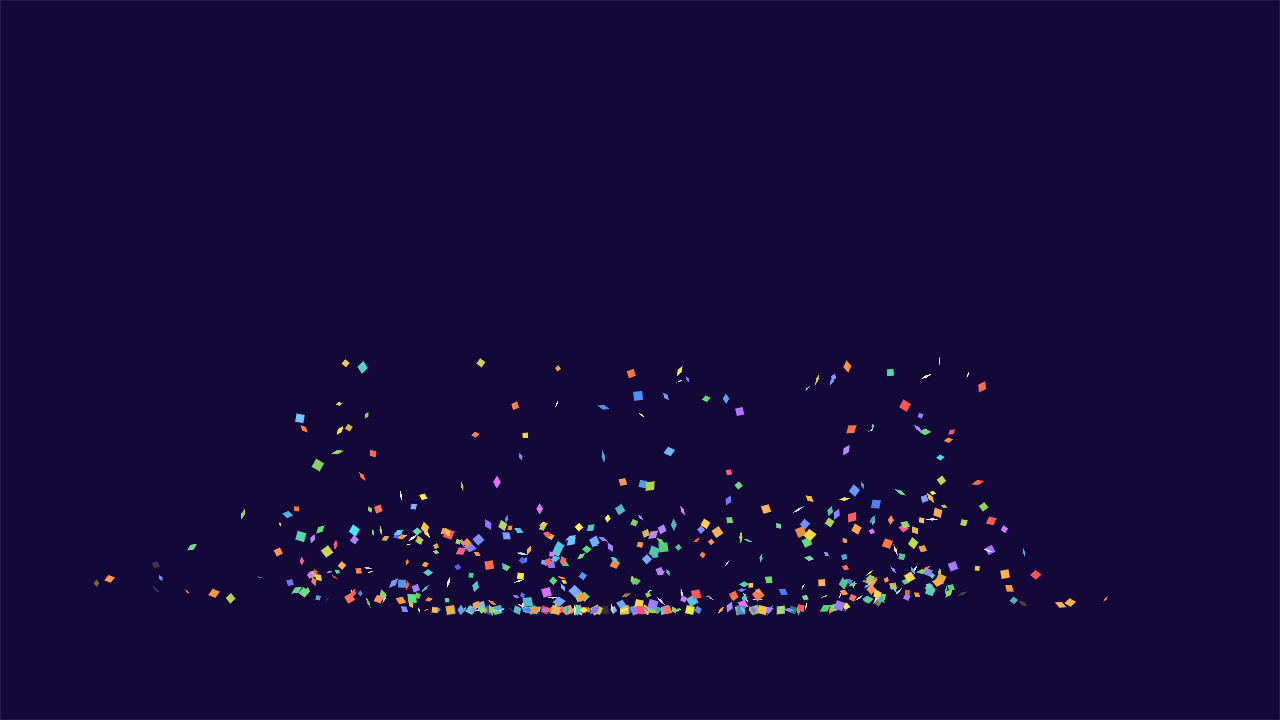 Confetti bouncing and settling on a floor line