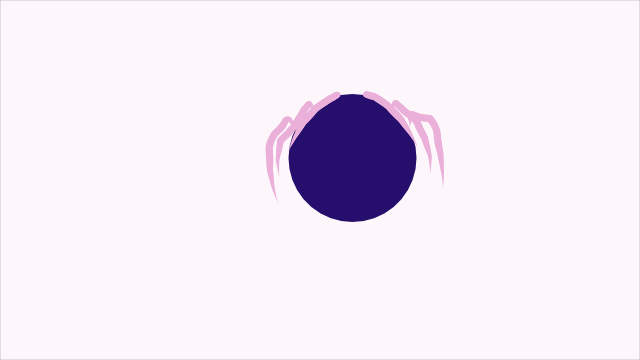 Six hair strands draped over a disc-head, trailing as it swings